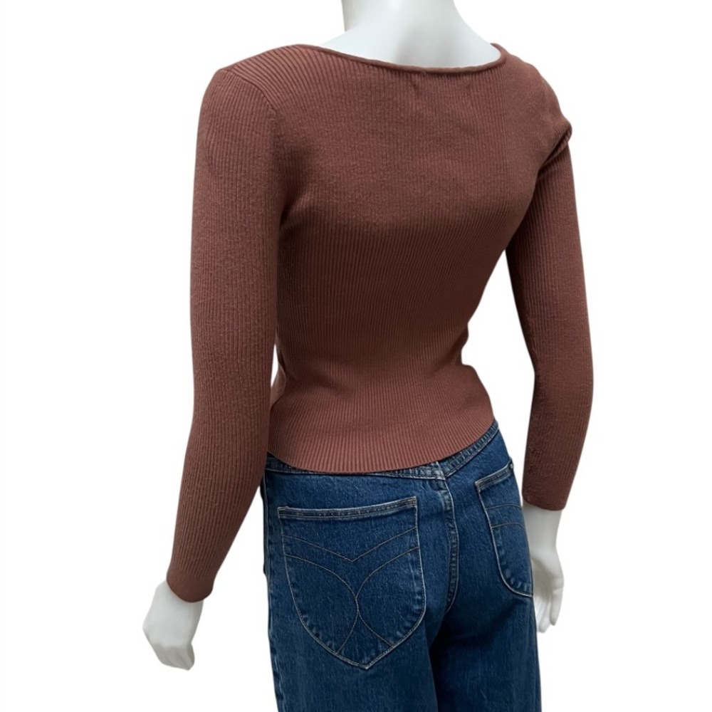 Abercrombie Fitch LuxeLoft Top Women's Ribbed Sweetheart Neck Brown Sz S‎ Preppy - Picture 7 of 16
